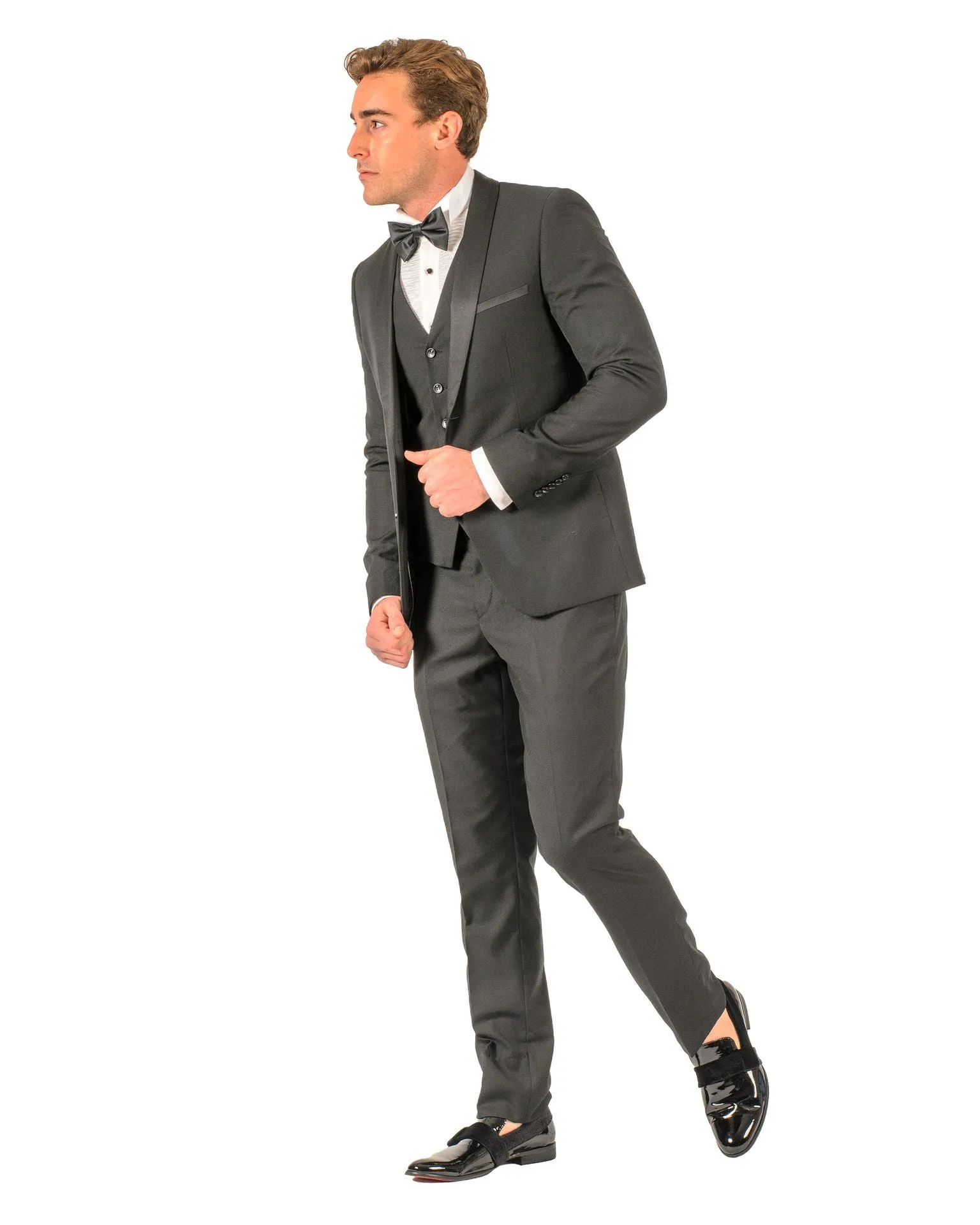 2 Button Black Slim Fit Suit with Shawl Lapel FF2SSX V-1230