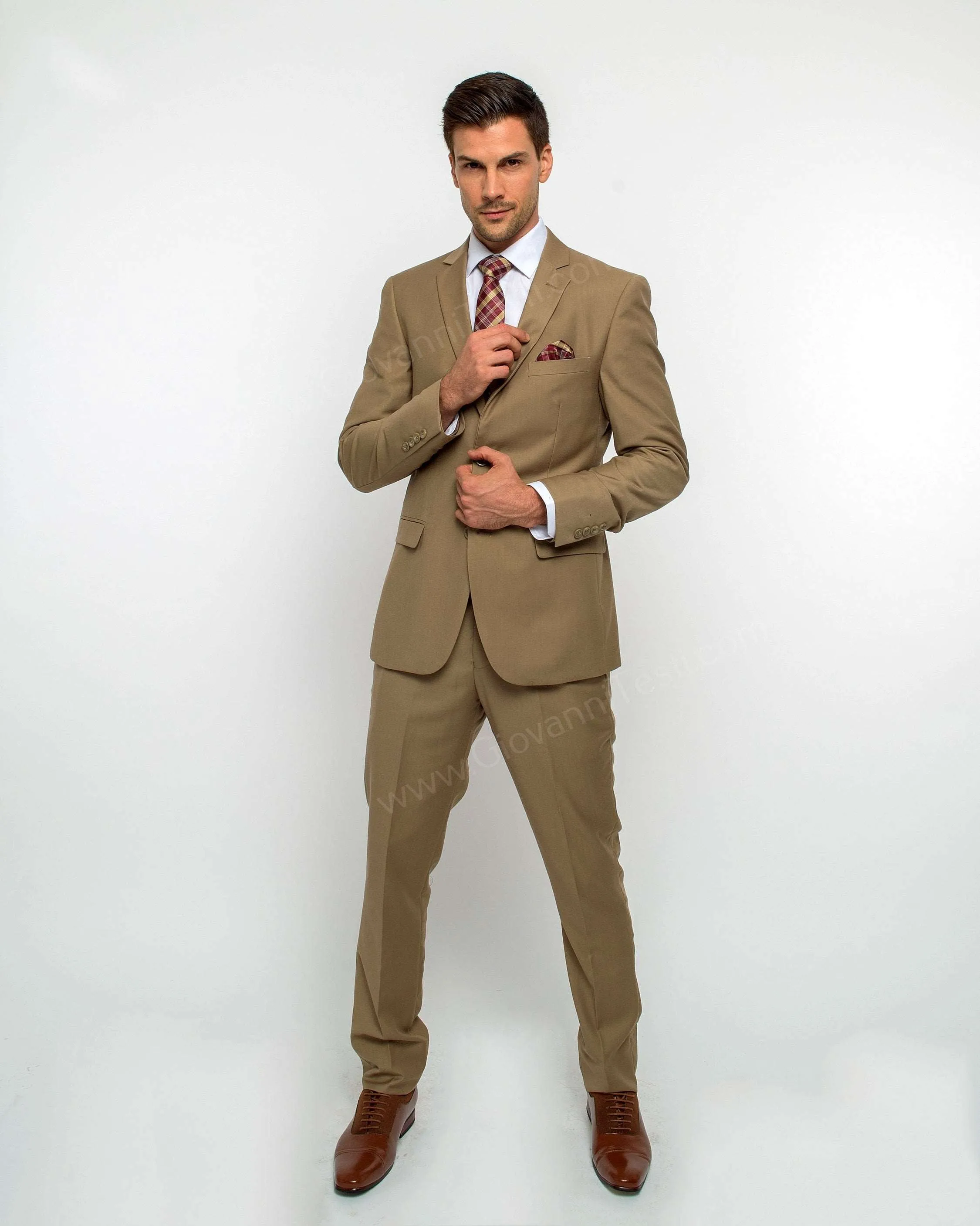 2 Button Notch Lapel Tan Slim Fit Suit FF2SV-4030