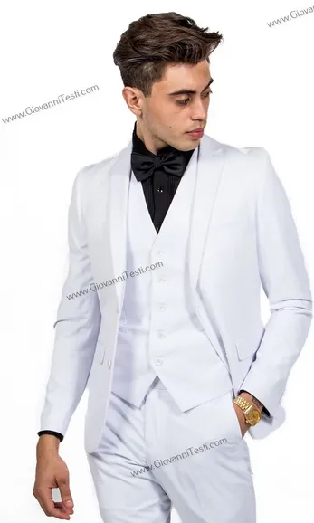 2 Button Notch Lapel White Slim Fit Suit FF2 V-4030