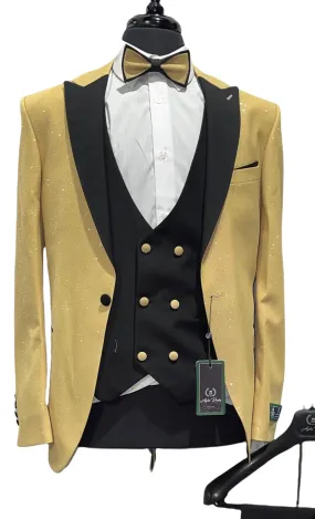 4pc Slim Fit Glitter Tuxedo- Gold