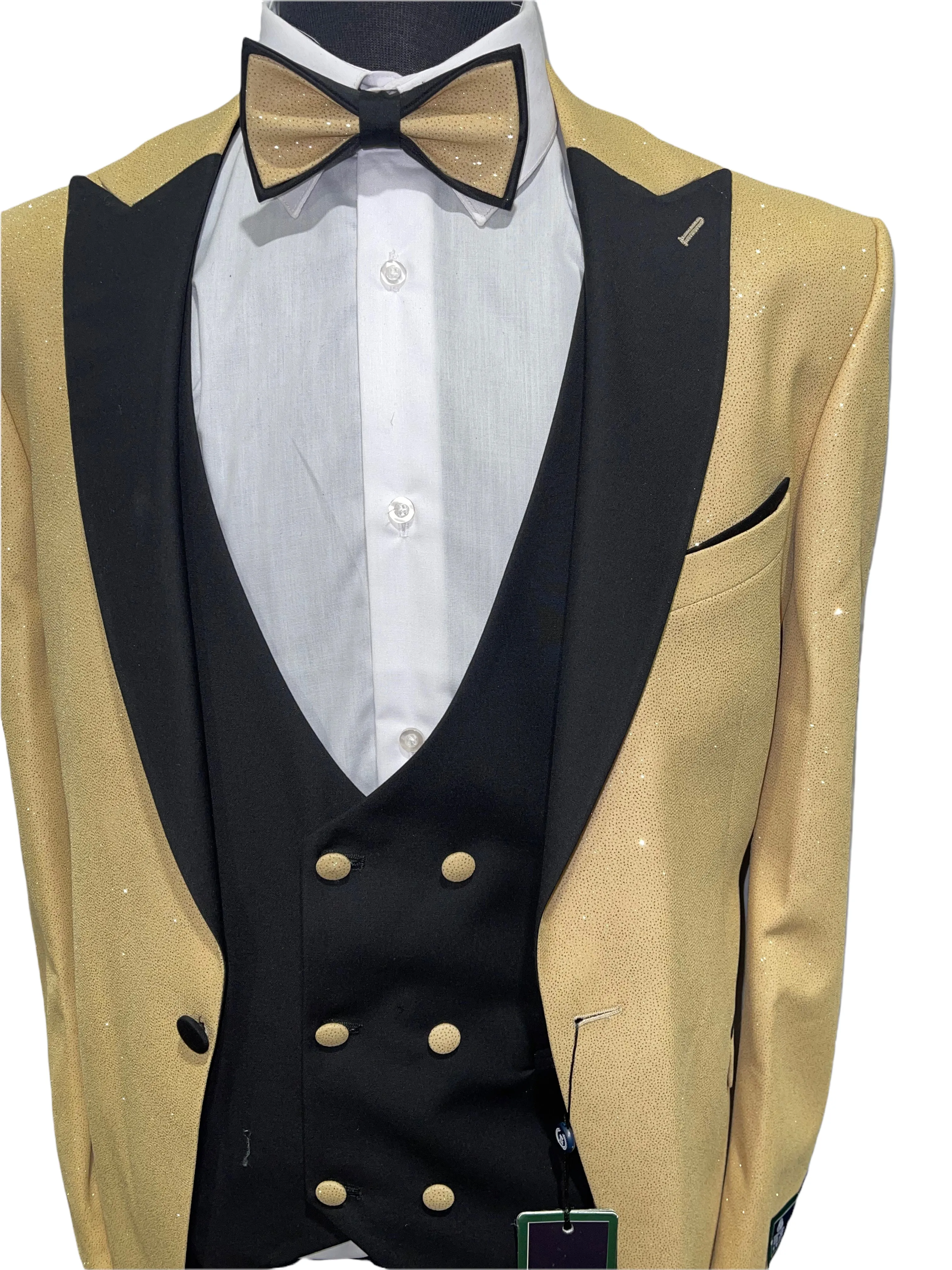 4pc Slim Fit Glitter Tuxedo- Gold