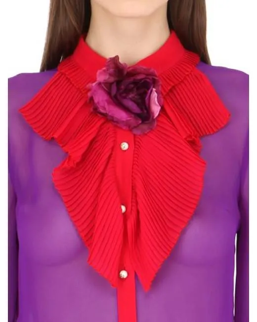 Applique Pleated Ruffled Georgette Blouse