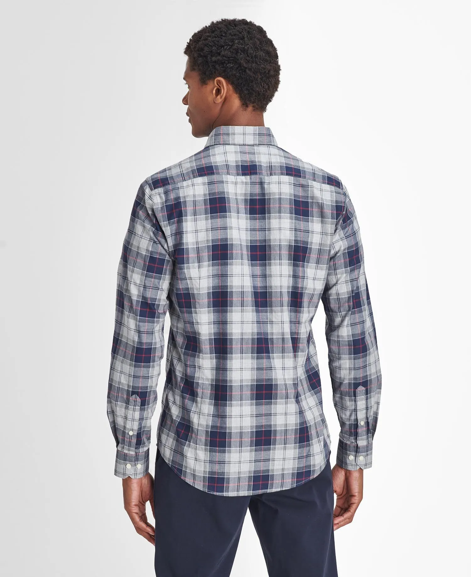 Barbour Wetheram Blue Granite Plaid Button Down Collar Shirt in Tailored Fit