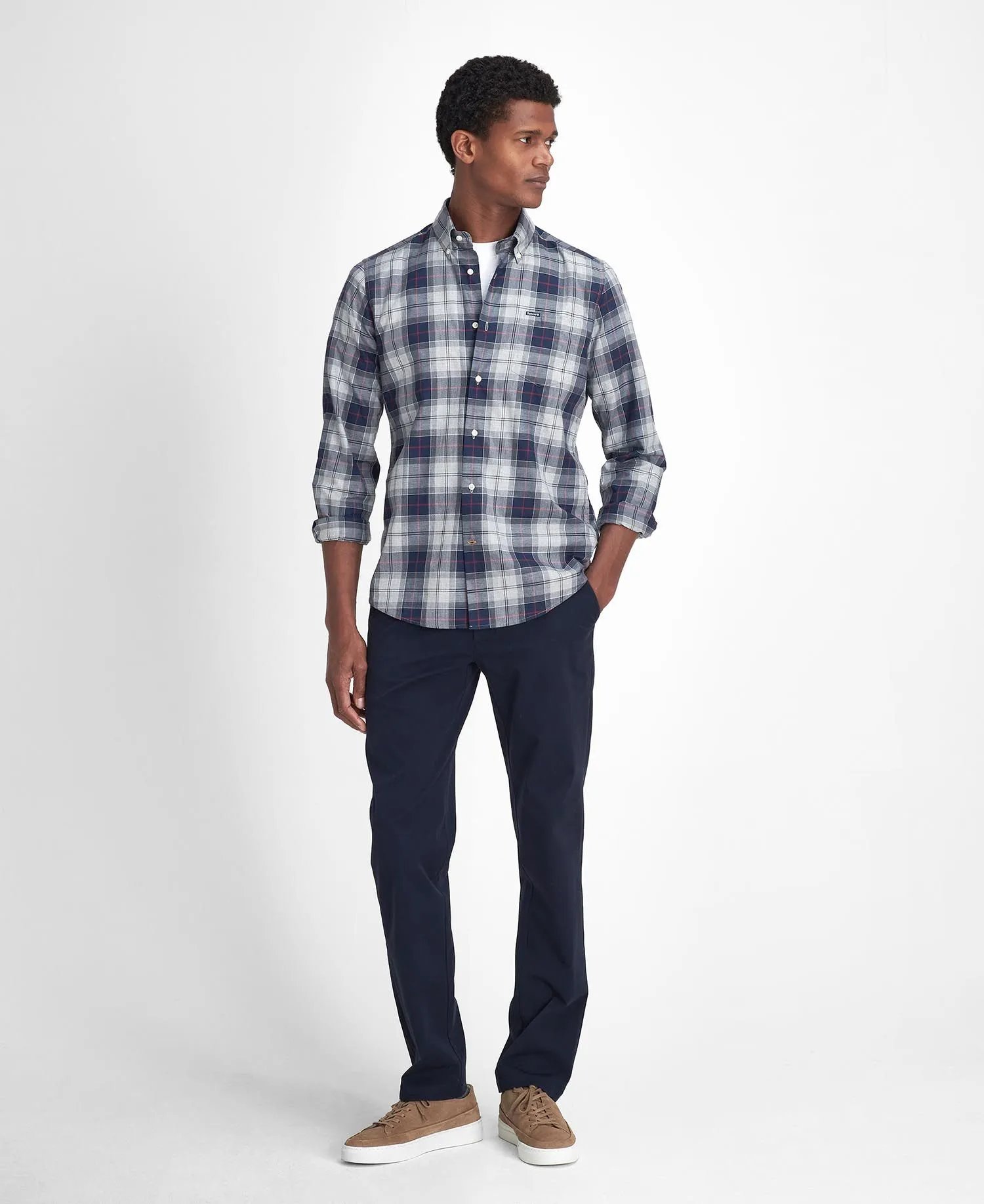 Barbour Wetheram Blue Granite Plaid Button Down Collar Shirt in Tailored Fit