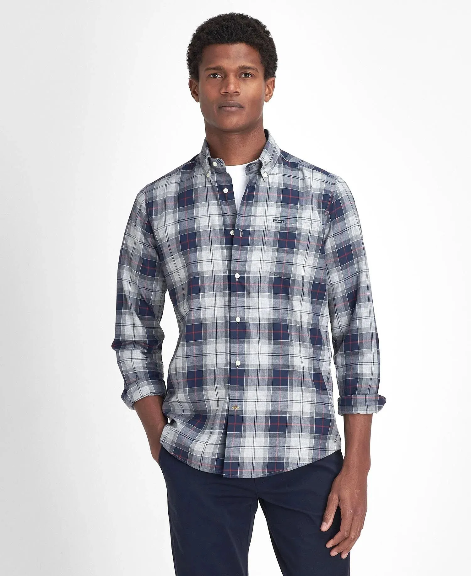 Barbour Wetheram Blue Granite Plaid Button Down Collar Shirt in Tailored Fit