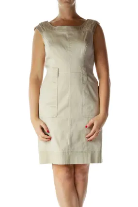 Beige Khaki Sheath Dress