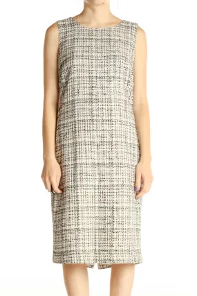 Beige Textured Classic Sheath Dress