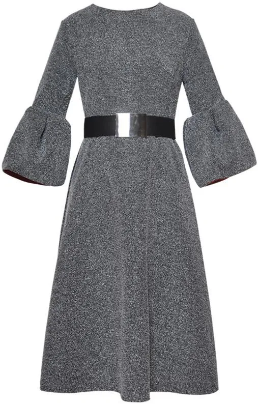 Bell-Sleeved Belted Midi Dress