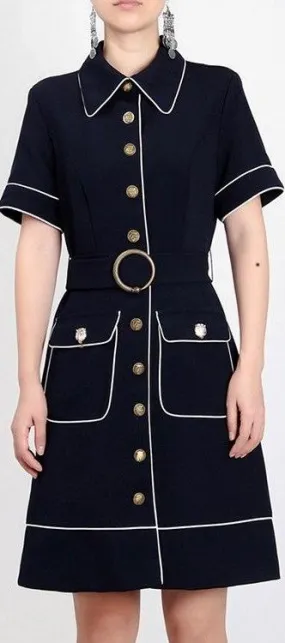 Belted Buttoned Mini Dress