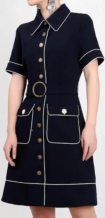 Belted Buttoned Mini Dress