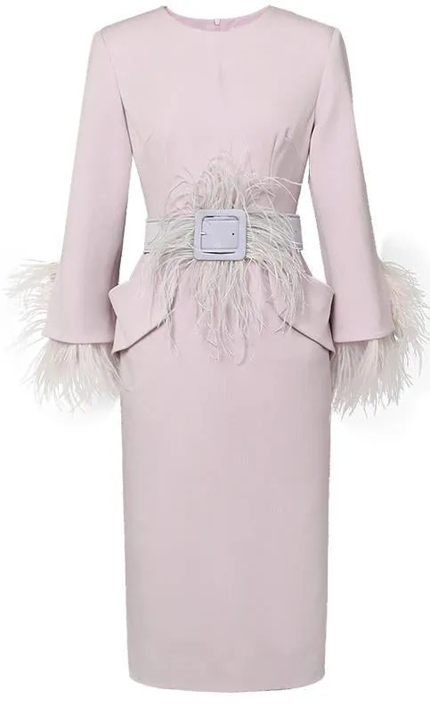 Belted Feather Detailed Dress