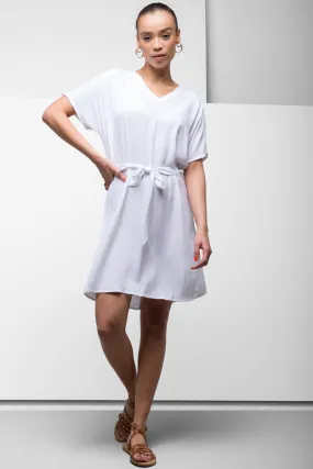 Belted V-Neck Dress White