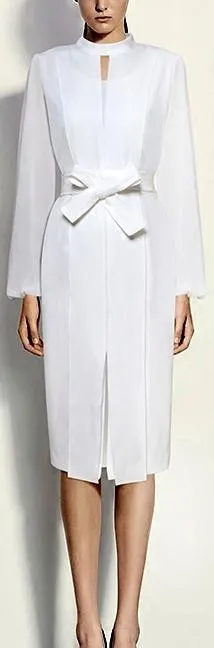 Belted White Sheath Dress