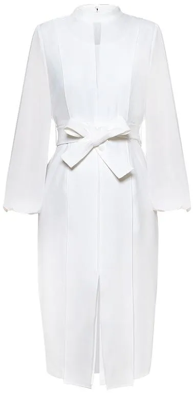 Belted White Sheath Dress