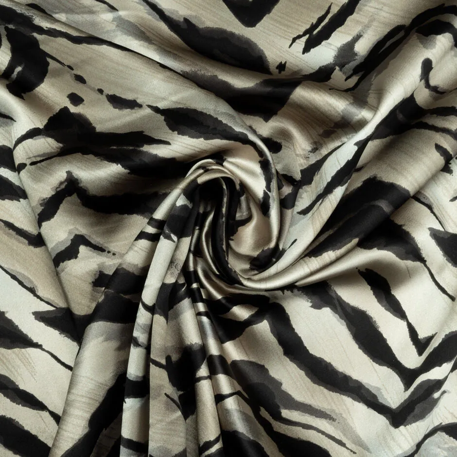 Black & Taupe Animal Printed Poly Satin