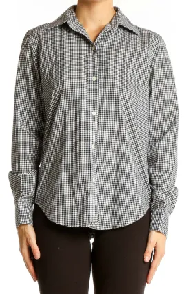 Black and White Gingham Cotton Button-Up Shirt