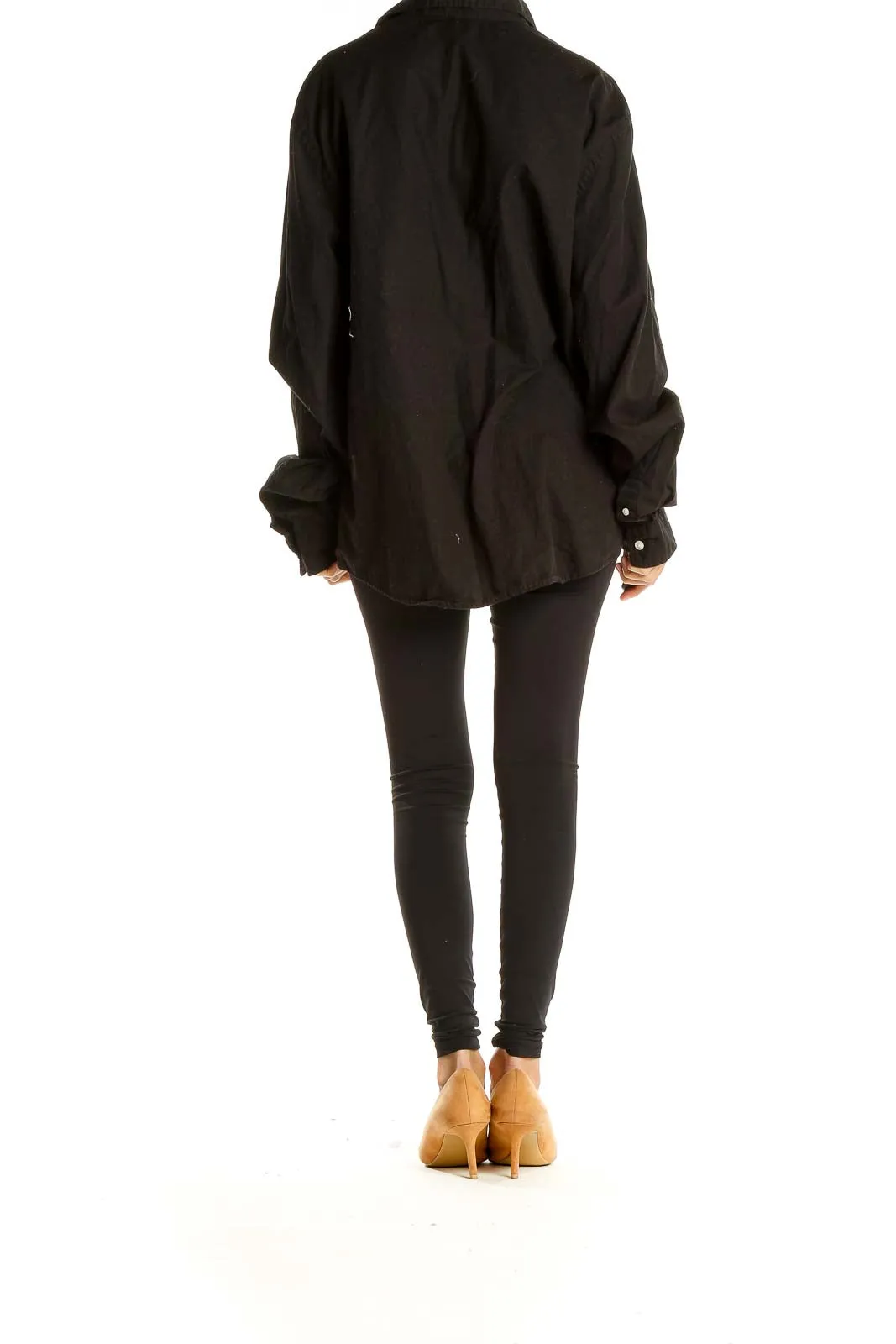 Black Oversized Casual Button Up Top