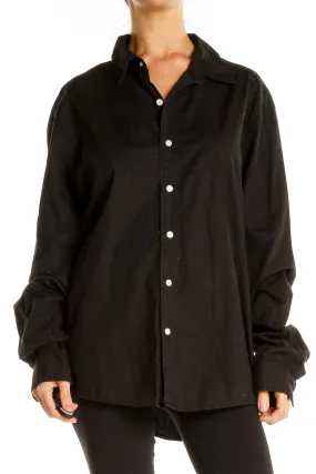 Black Oversized Casual Button Up Top