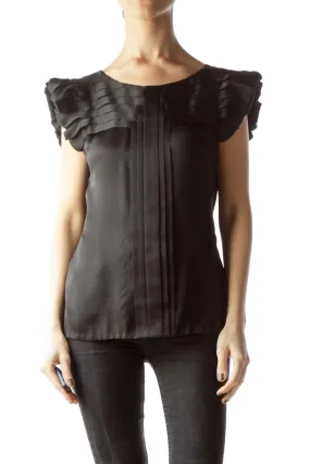 Black Pleated Neckline and Sleeves Blouse