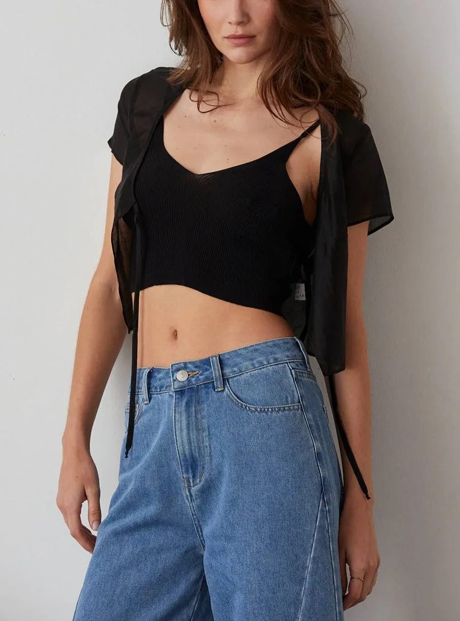 Black Ribbed Crop Tank Top