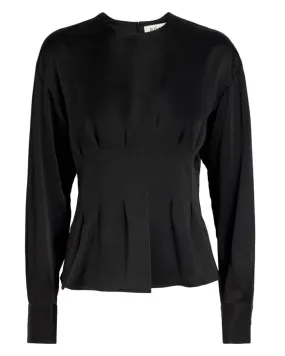 Black Sculptural Waisted Satin Top