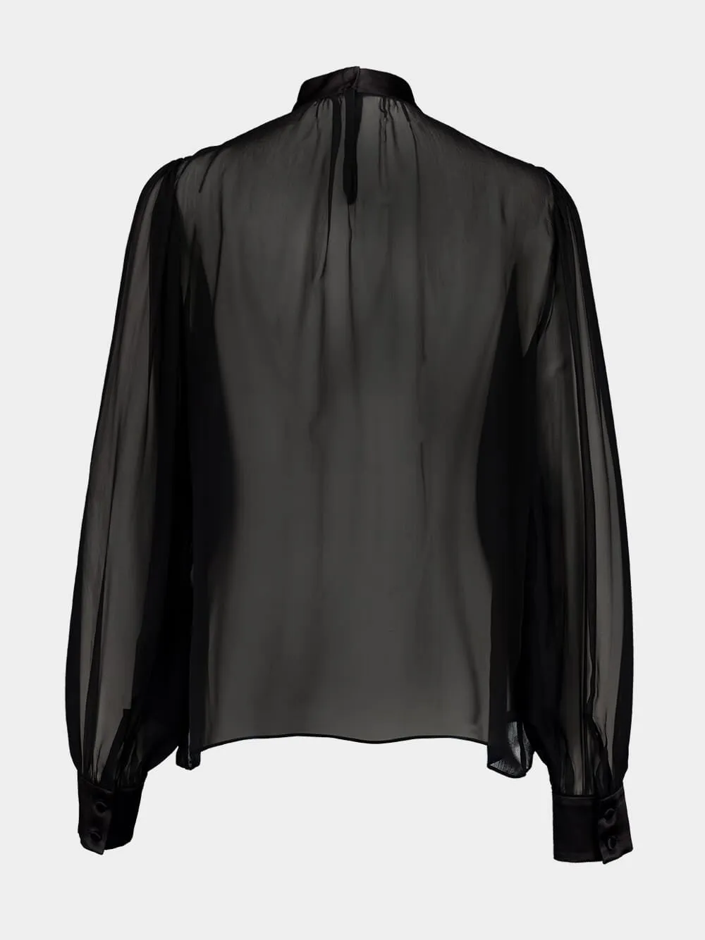 Black Silk Chiffon Long-Sleeved Blouse