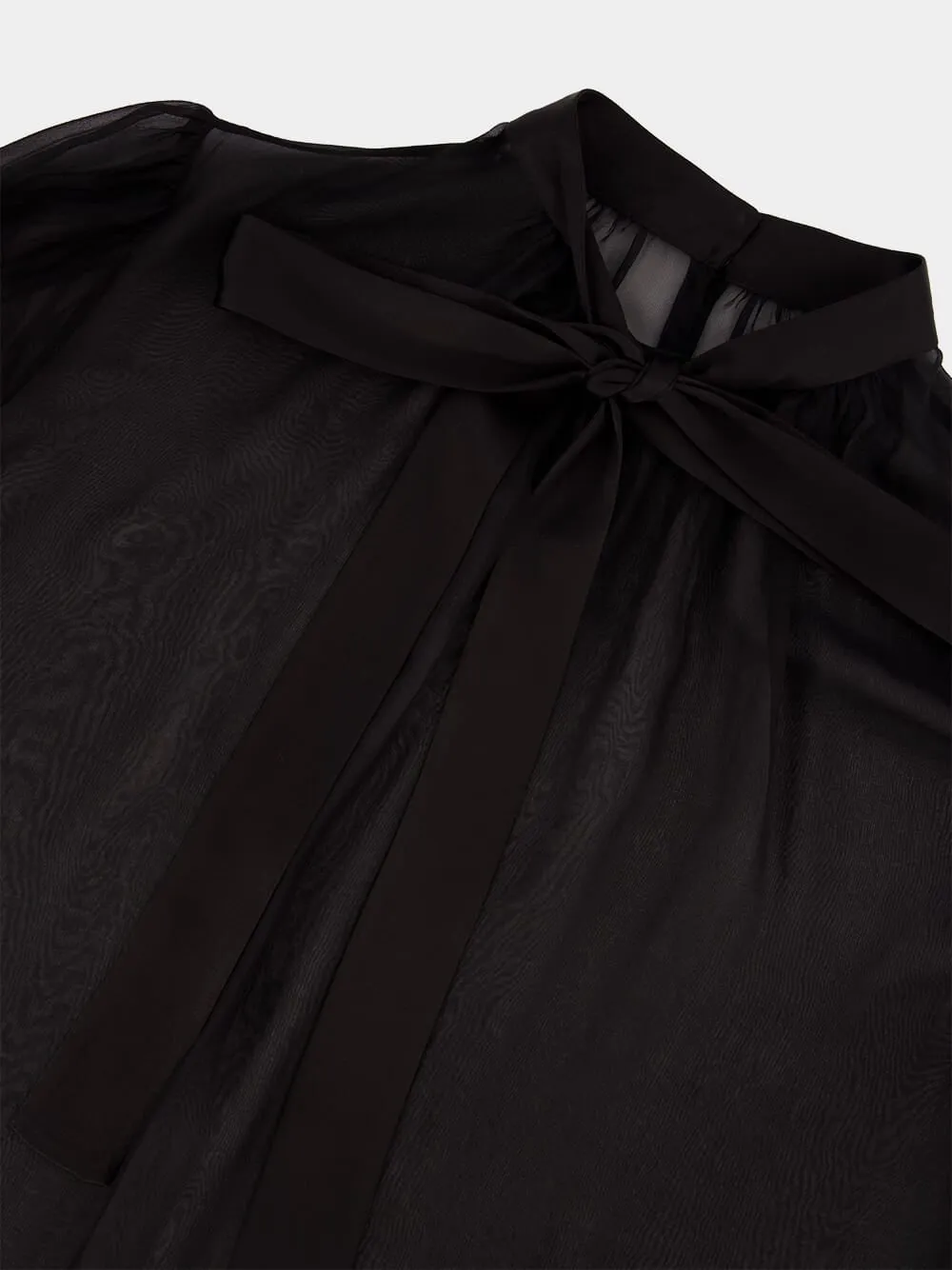 Black Silk Chiffon Long-Sleeved Blouse