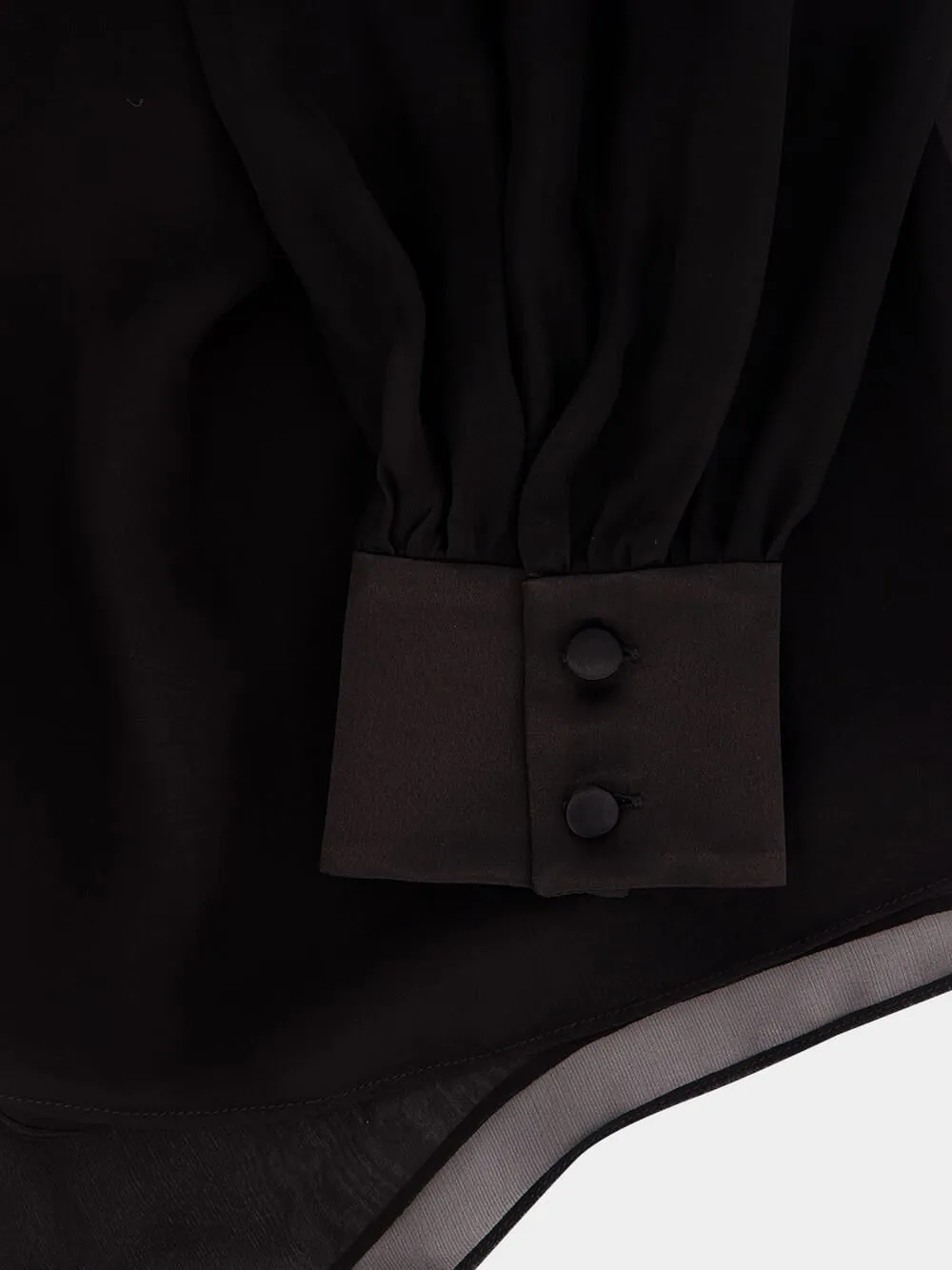 Black Silk Chiffon Long-Sleeved Blouse