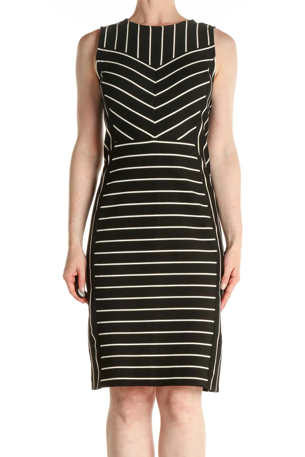 Black Striped Work Sheath Dress