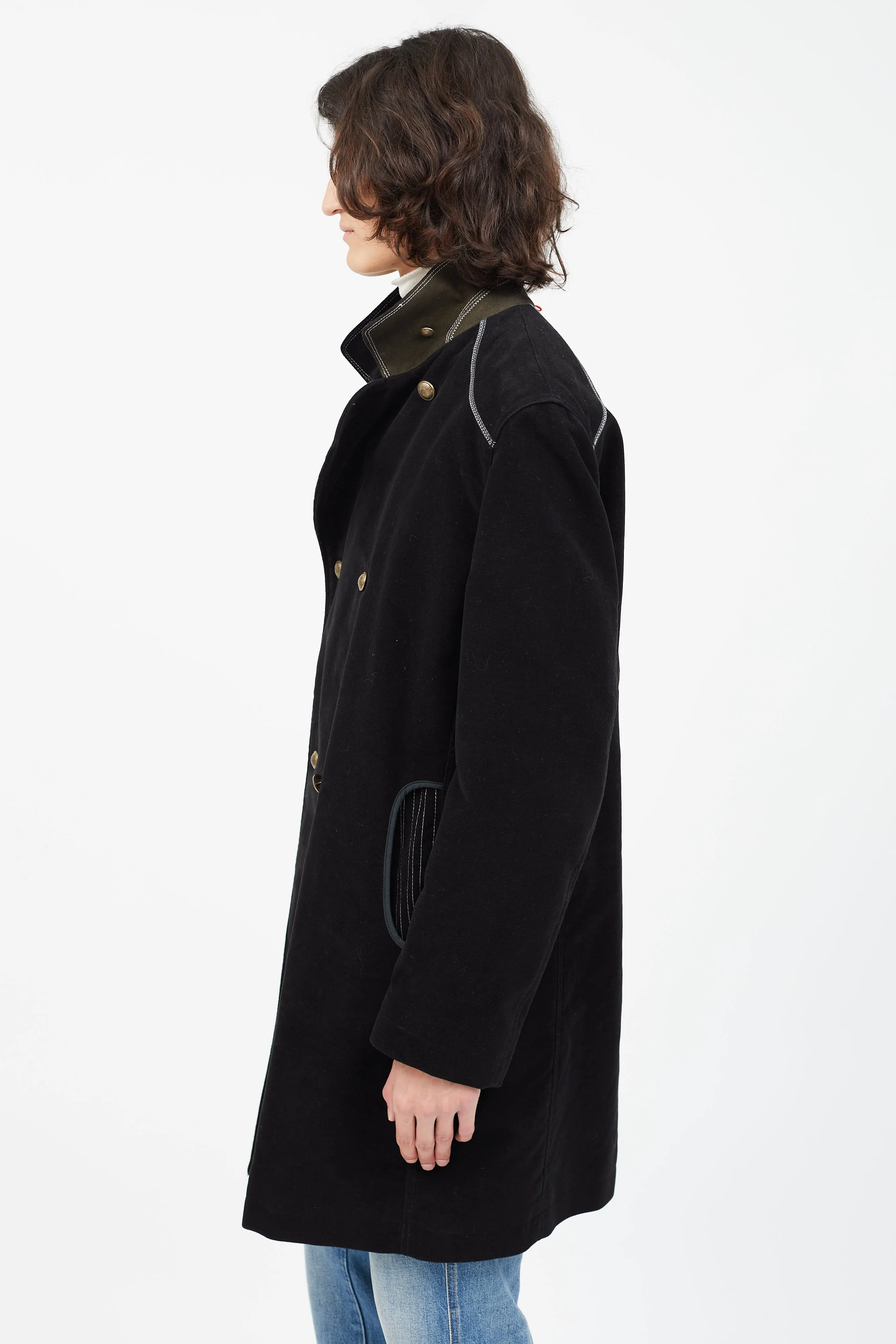 Black Suede Double Breasted Coat