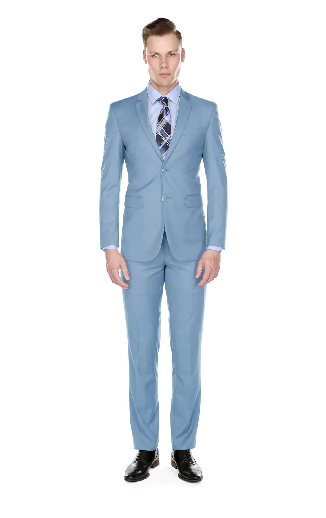 Braveman Light Blue Men's Slim-Fit Suit Single Breast Notch Lapel Style-PYS02