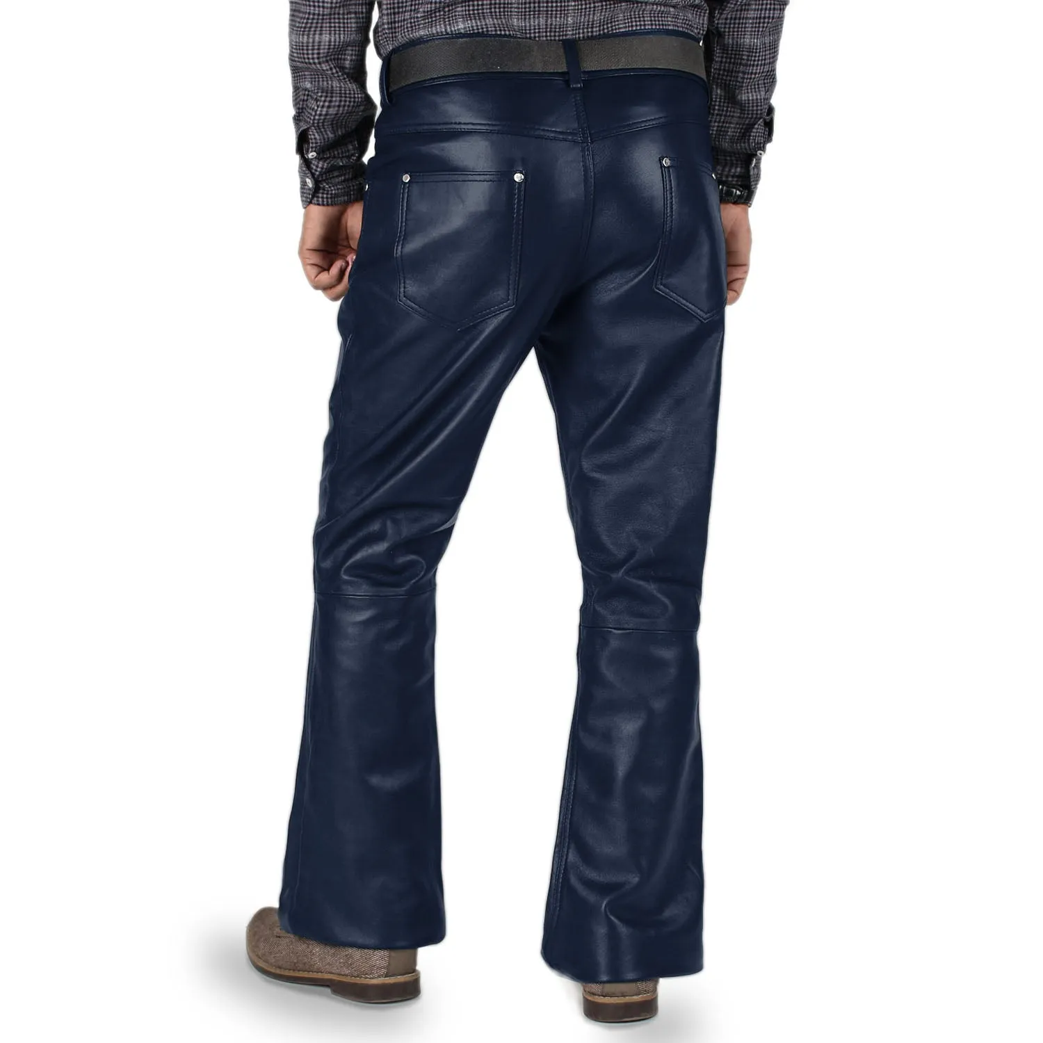 Brivon Men's Blue Slim Fit Leather Pants