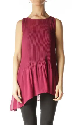 Burgundy See-Through Pleated Flared Top