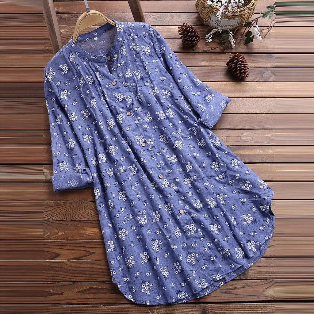 Casual Sweet Women's Long Sleeve V-neck Pleated Blouse With Floral Print