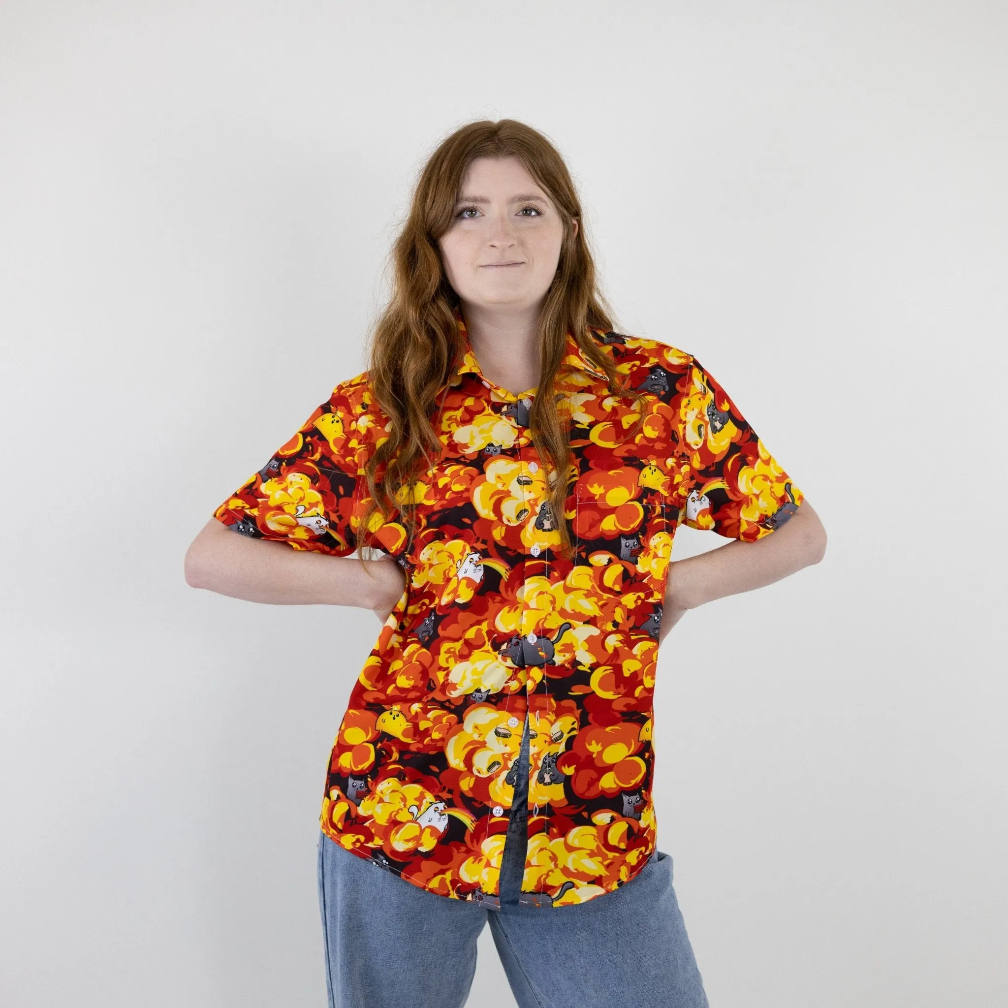 Chaotic Exploding Kittens Button Up Shirt