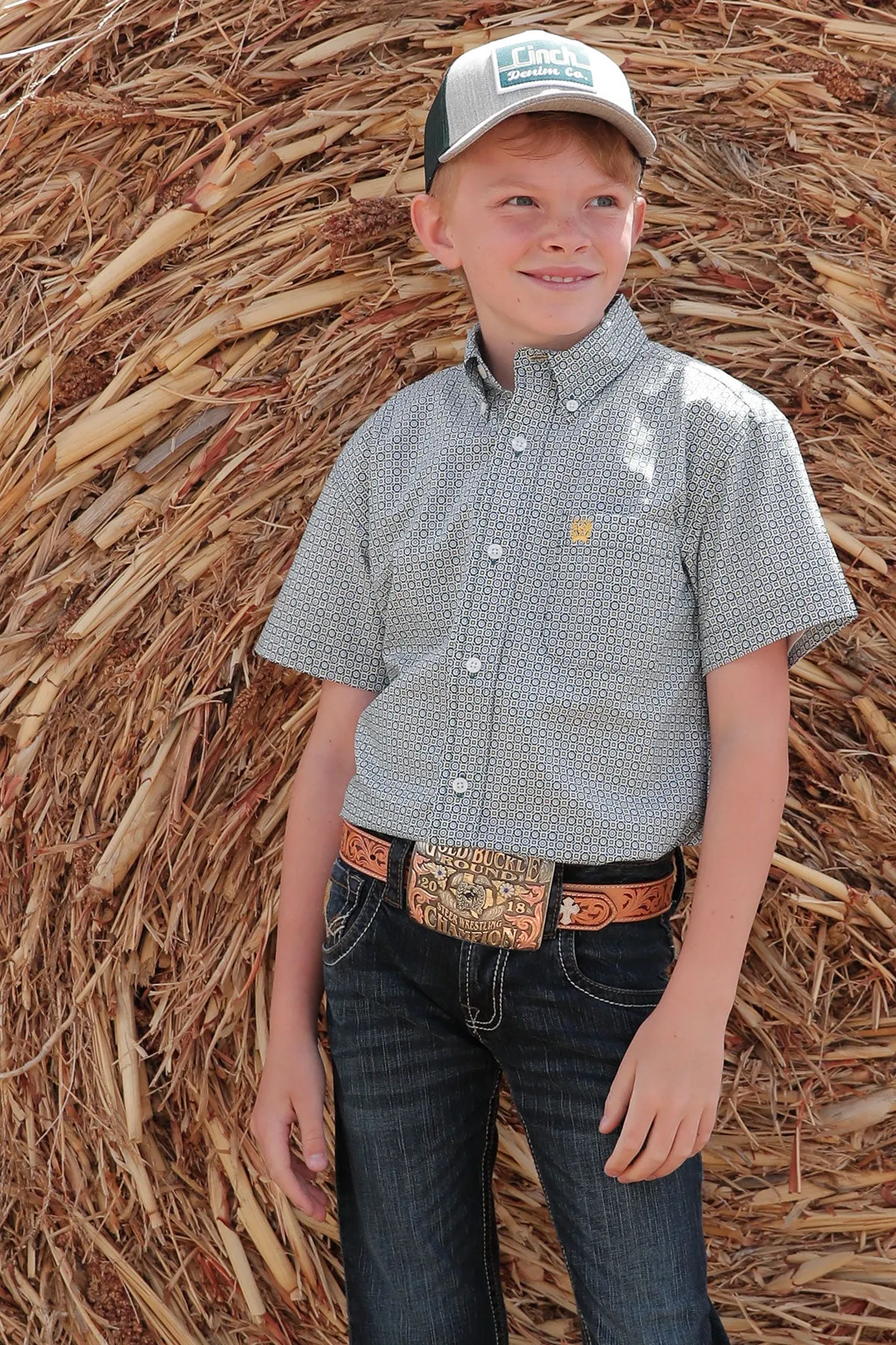 CINCH BOYS GREEN SHORT SLEEVE PRINT SHIRT