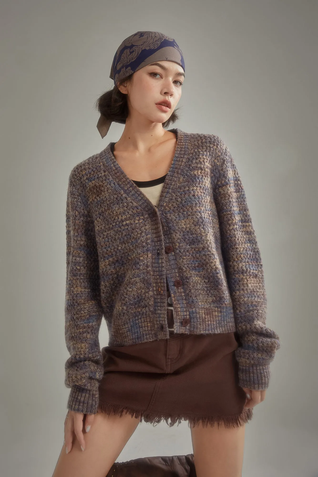 Color Knit Button Cardigan