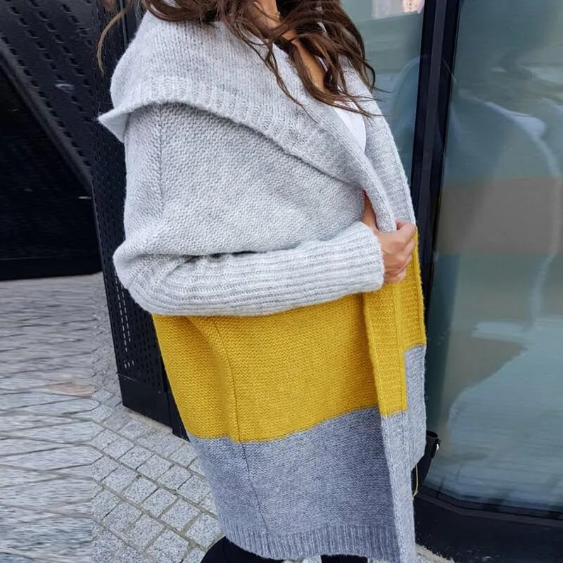 Colorblock Knit Hooded Cardigan Sweater