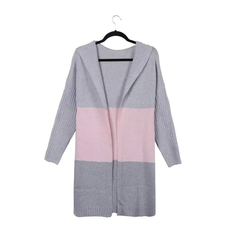 Colorblock Knit Hooded Cardigan Sweater