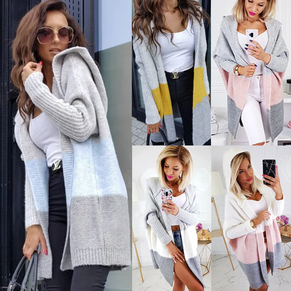 Colorblock Knit Hooded Cardigan Sweater