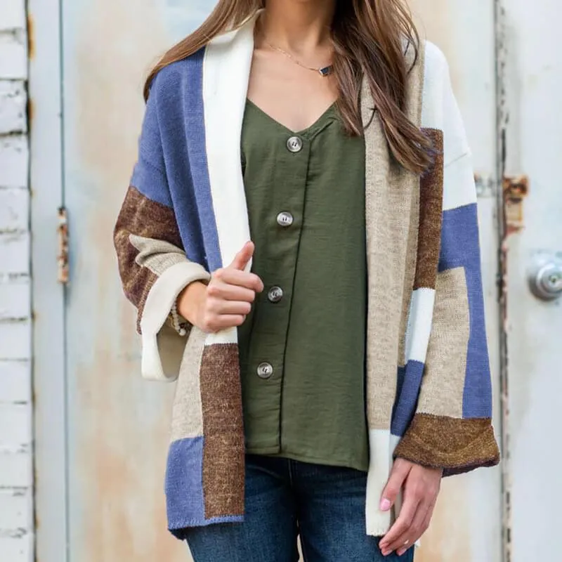 Colorblock Long Knit Cardigan Sweater