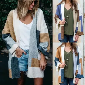 Colorblock Long Knit Cardigan Sweater