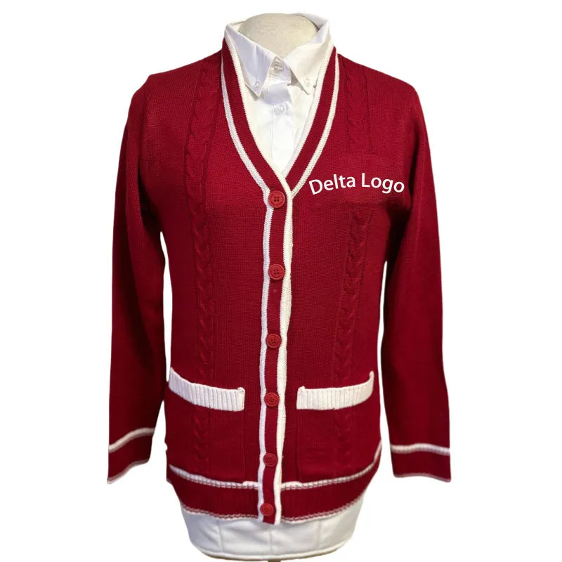 Custom Jacquard Greek Cardigan | Delta Sorority Knitwear Varsity Letter Sweater