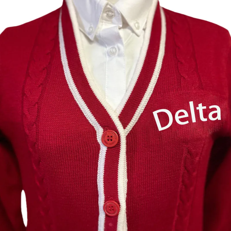 Custom Jacquard Greek Cardigan | Delta Sorority Knitwear Varsity Letter Sweater