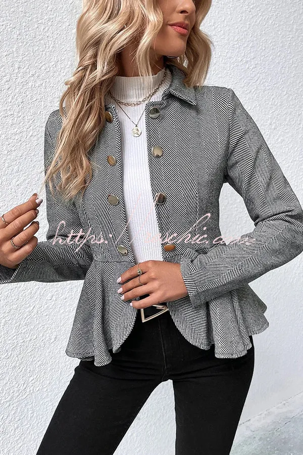 Devon Tweed Lapel Double-breasted Ruffle Hem Slim Blazer