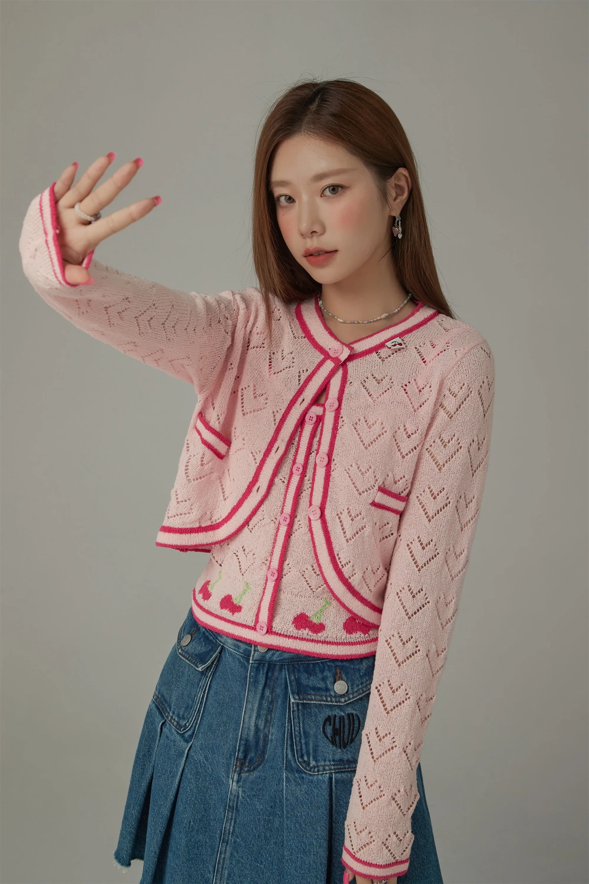 Dotted Hearts Long Sleeve Knit Cardigan