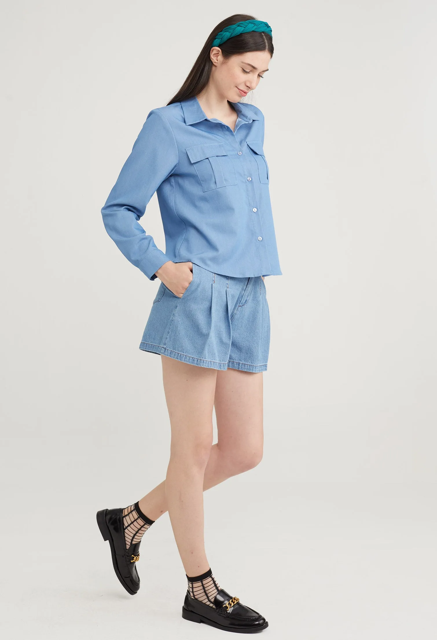 Double Pocket Button Up Blouse