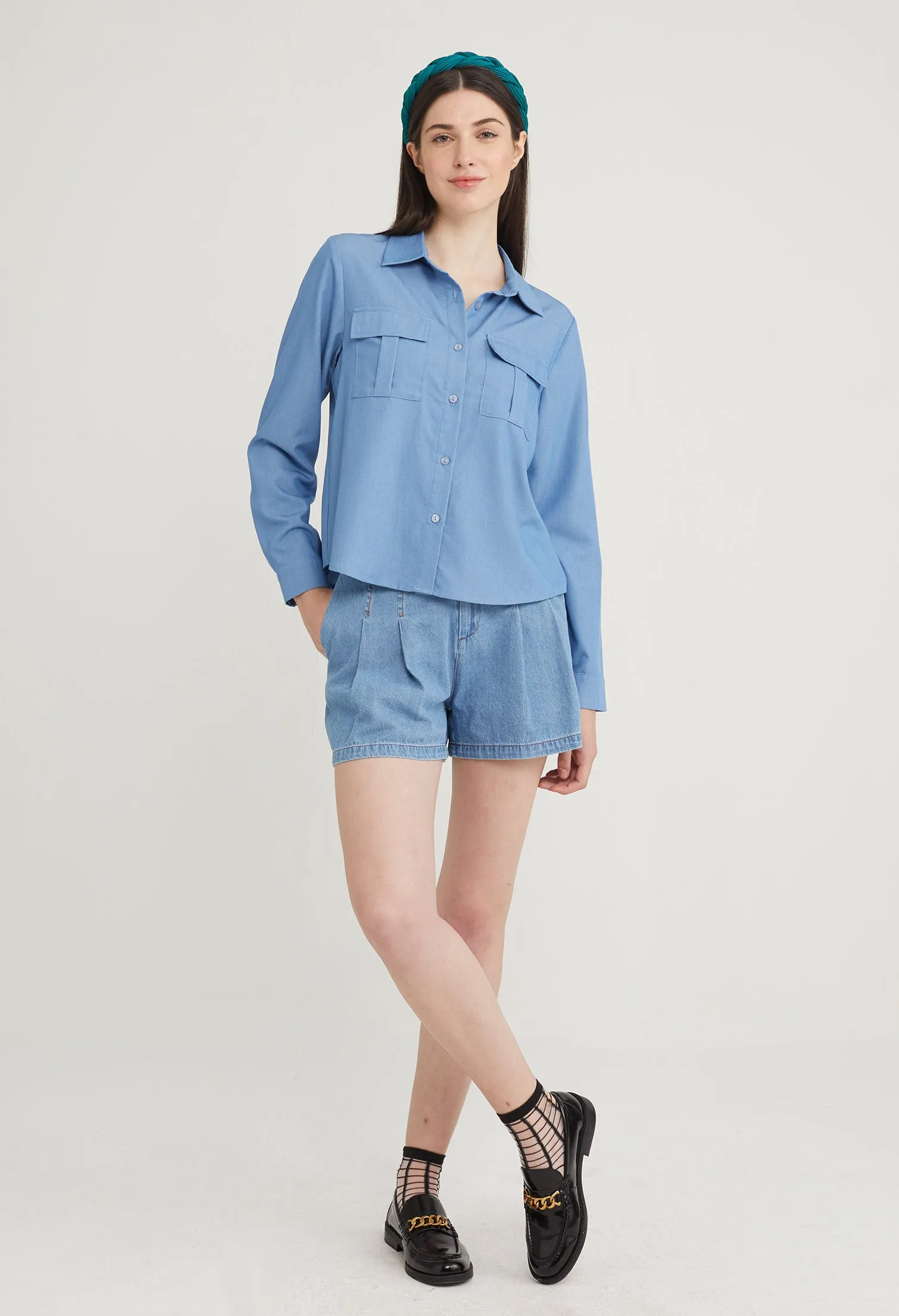 Double Pocket Button Up Blouse