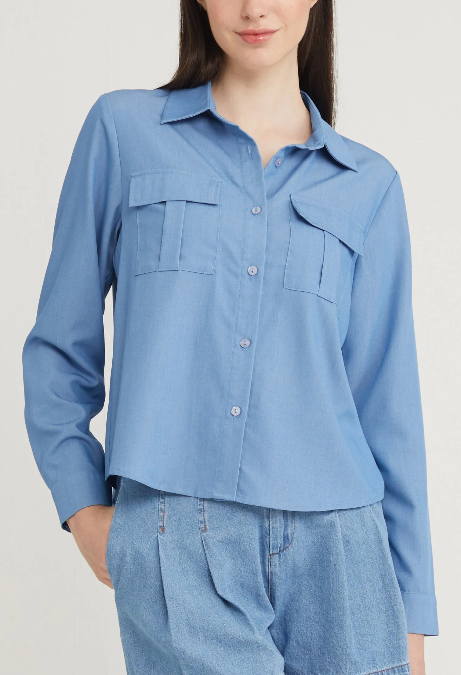 Double Pocket Button Up Blouse