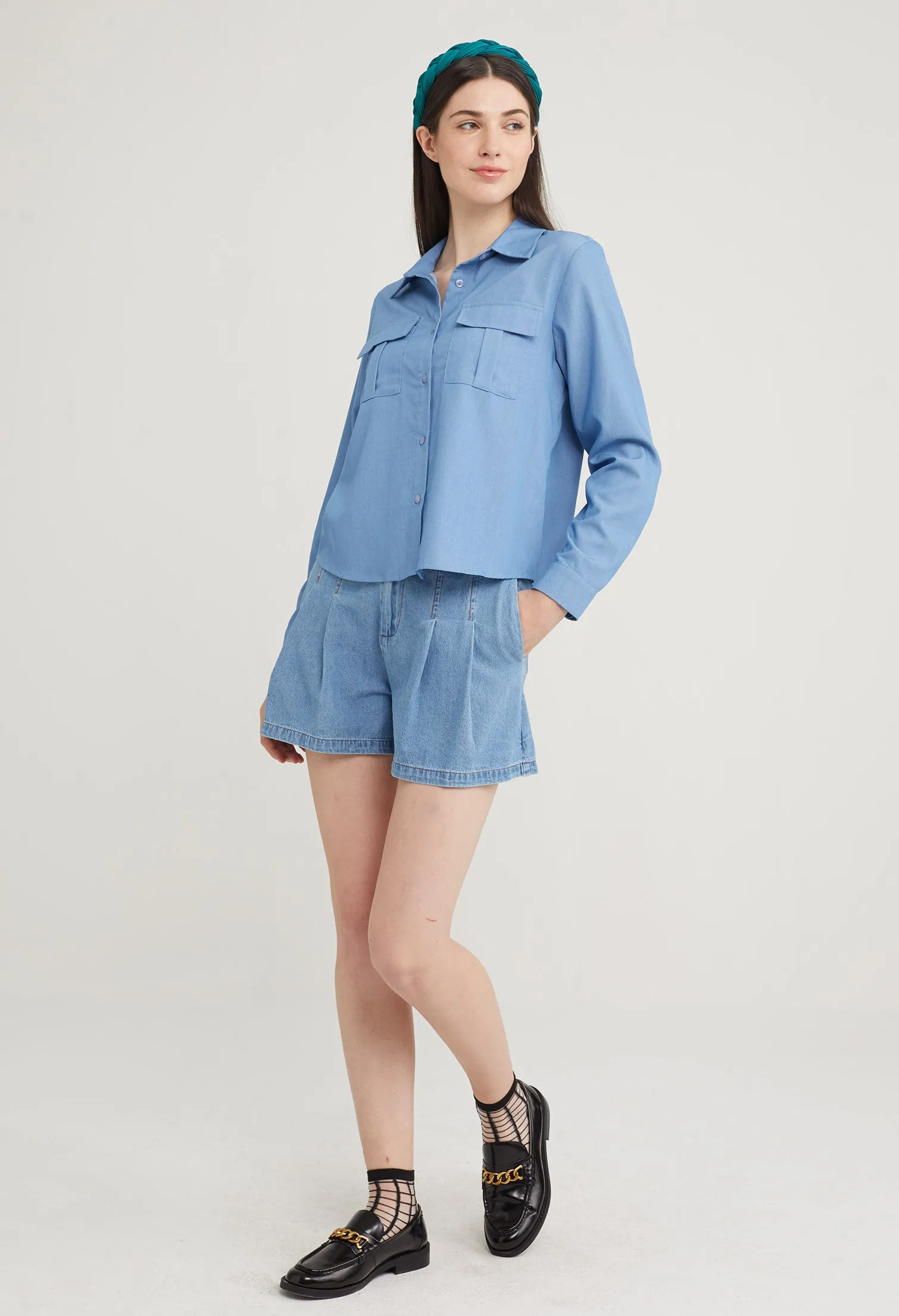 Double Pocket Button Up Blouse